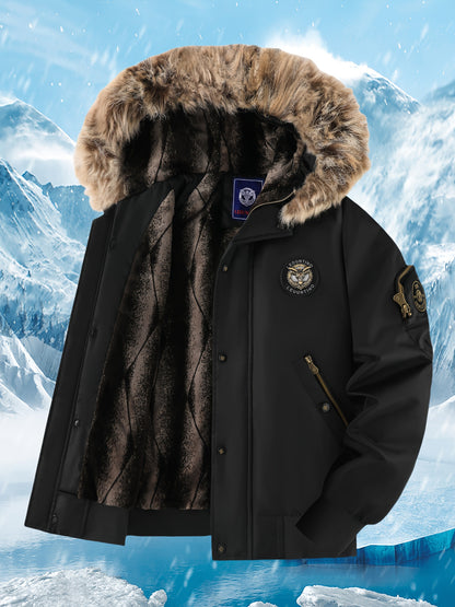 Տղամարդու ձմեռային վերարկու - նոր տաք, գլխարկով բաճկոն՝ ոսկեգույն նախշերով, ազատ չափսի, ցուրտ եղանակի համար նախատեսված ամենօրյա վերնազգեստ, լվացքի մեքենայով լվացվող, հաստ, հարմարավետ փափուկ աստառով