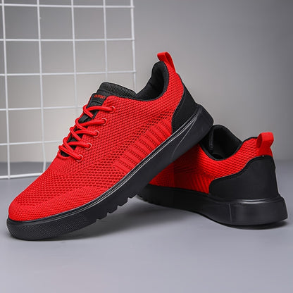 Men's Trendy Woven Knit Breathable Skate Shoes, Comfy Non Slip Lace Up Sneakers For Men's Outdoor Activities