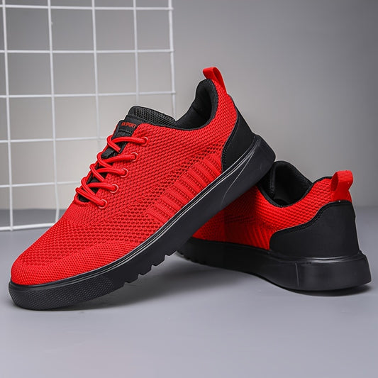 Men's Trendy Woven Knit Breathable Skate Shoes, Comfy Non Slip Lace Up Sneakers For Men's Outdoor Activities
