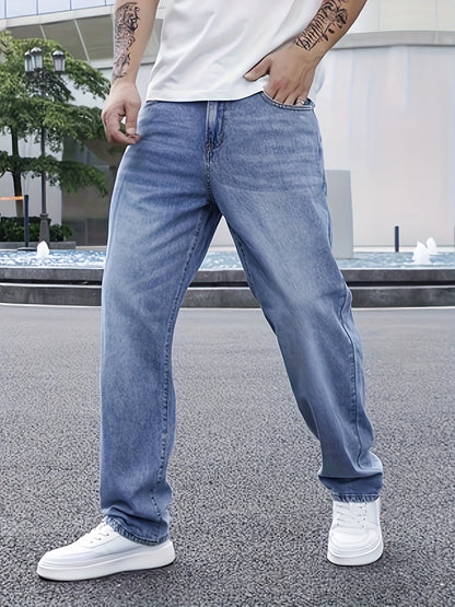 Men's Casual Regular Fit Jeans, Men's Versatile Lightweight Comfy Denim Pants For All Seasons