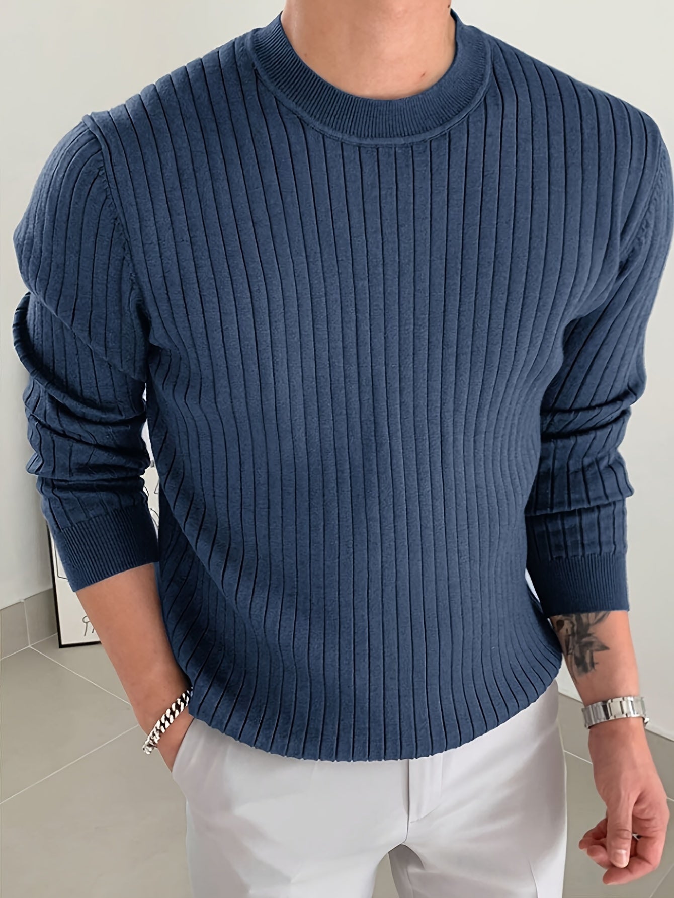 2024 New Cross-Border Men'S Round Neck Pullover Knitted Sweater
