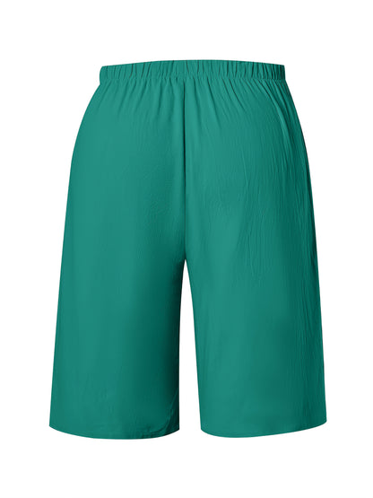 Women's Casual Solid Color Polyester Shorts with Faux Drawstring