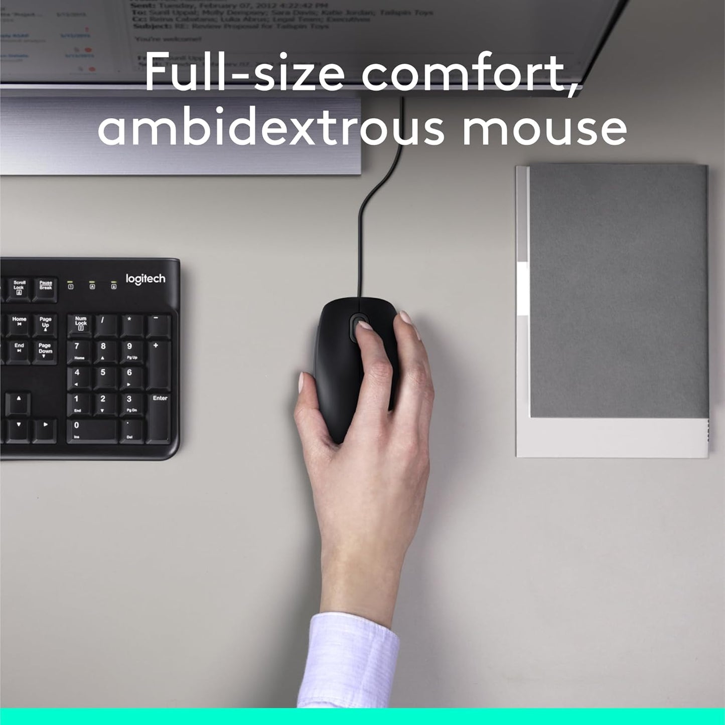 Logitech MK120 Wired Keyboard and Mouse Combo for Windows, Optical Wired Mouse, Full-Size Keyboard, USB Plug-And-Play, Compatible with PC, Laptop - Black
