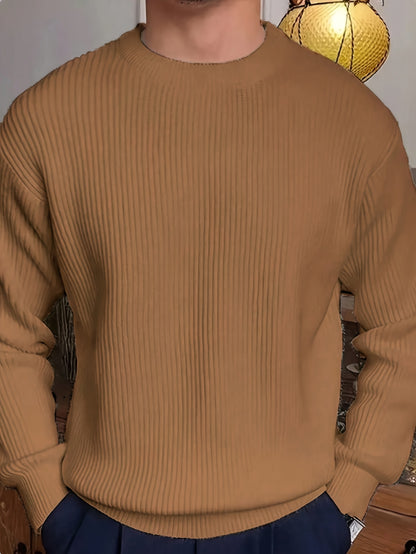 Տղամարդկանց պարզ, նորաձև միագույն երկար թևքով սվիտեր՝ հարմար աշնանային և ձմեռային սեզոնի համար, բազմակողմանի տրիկոտաժե վերնաշապիկ