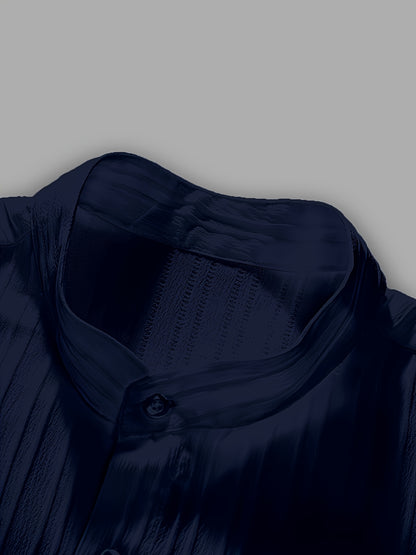 Men's Summer Casual Polyester Set with Stand Collar Shirt & Pants