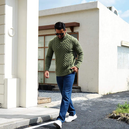 Տղամարդու ջերմային, օձիքով, մալուխով տրիկոտաժե սվիտեր - գծավոր H-աձև, կանոնավոր չափսի սվիտեր, լվացքի մեքենայով լվացվող ձմեռային սվիտեր՝ ակոսավոր դետալներով՝ աշնանային և ձմեռային համար, տրիկոտաժե սվիտեր, միջին առաձգականության գործվածք