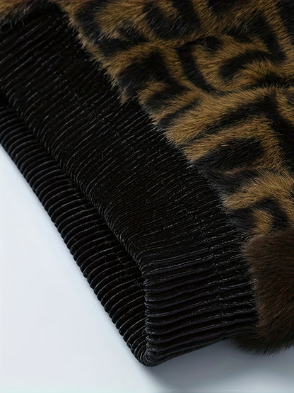 Men'S Winter Jacket - Brown & Black Color Block Coat with Stand-Up Collar, Zipper Closure, Non-Stretch Fabric for Formal & Everyday Cold Weather - Luxury Outerwear for Office, Parties, Casual Outfits, Party Attire, Sophistica