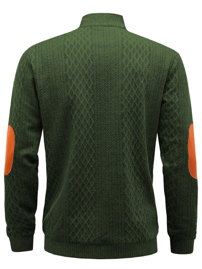 Men's Beige & Orange Contrast Full-Zip Jacket - Winter Warmth Loose-Fit Tailored Coat with Stand Collar, Zippered Pockets & Full-Zip Closure, Machine Washable Casual Outerwear for Men (Beige/Orange) - Ideal for Fall and Winte