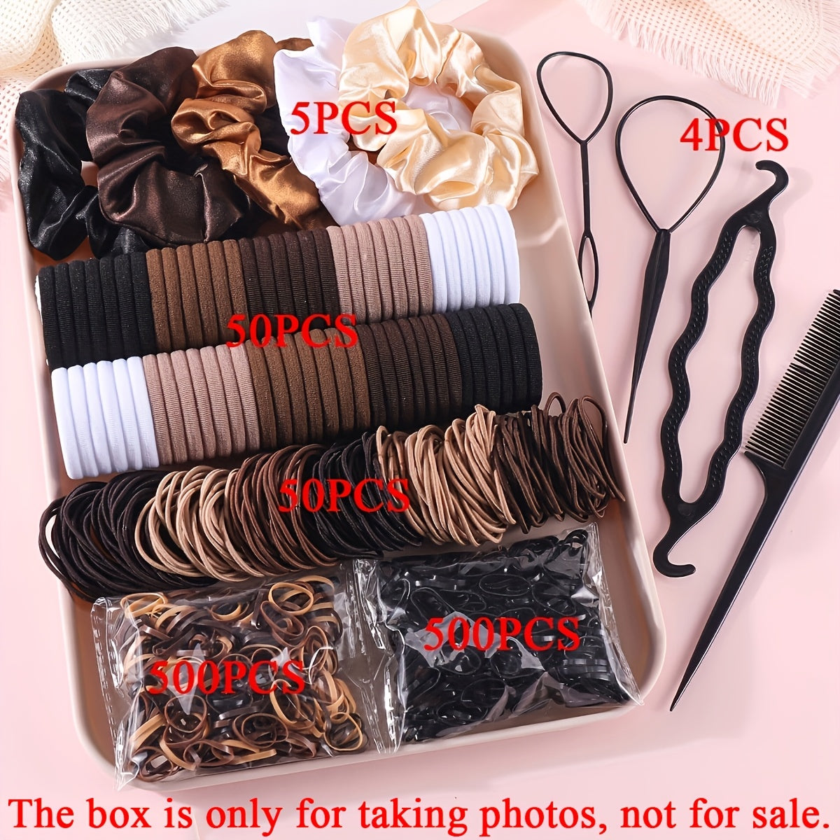 1109pcs Women’s Dark Hair Accessory Set with Elastic Bands