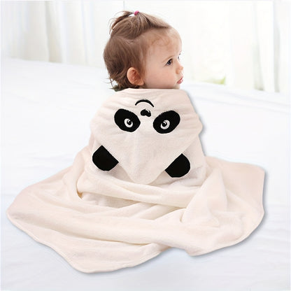 Ultra-Soft Coral Fleece Youngsters' Hooded Bath Towel with Cute Cartoon Animal Design - Super Absorbent & Skin-Friendly, Perfect for Swimming and Showering, Available in White/Blue/Pink/Black, Youngsters's Hooded Towel