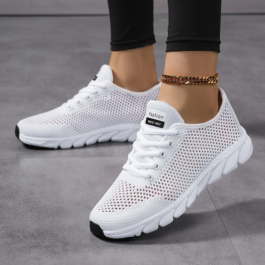 Women's Breathable Mesh Sneakers, All-Season Low Top Lace-Up Shoes with Plain Toe, EVA Upper & Sole, Fabric Inner & Insole - Comfortable Athletic Footwear, High Top Sneakers
