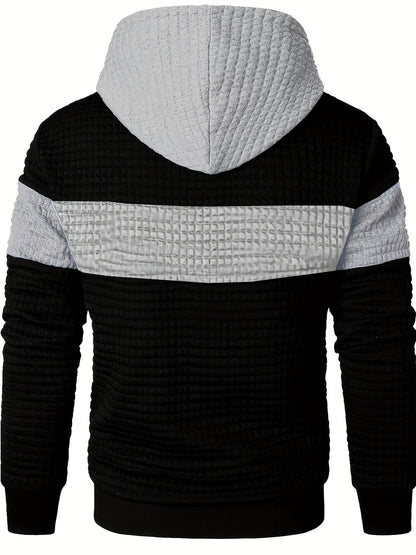 Նորաձև գլխարկով սվիտեր | Տղամարդու առօրյա սվիտեր թեթևակի ձգվող գործվածքից, երկար թևքերով, գրպանային դետալներով, միագույն նախշերով՝ գարուն/աշուն