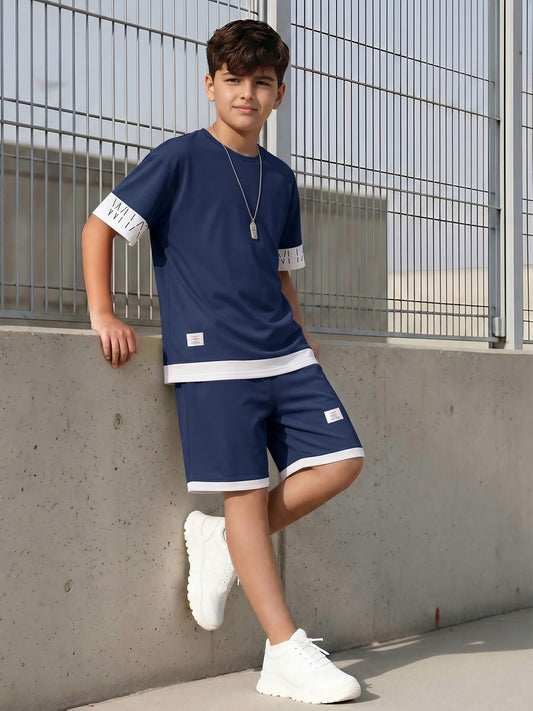 Teen Boys Summer Casual Athletic 2-Piece Set with Letter Print