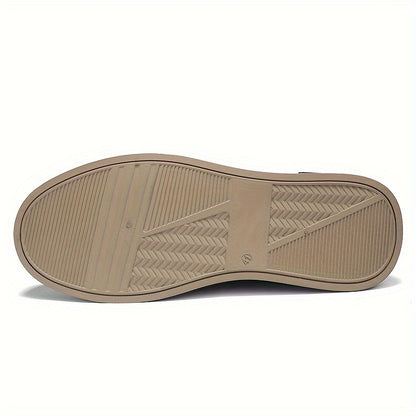 Men's Casual Low-Top Sneakers in Light Beige - Versatile All-Season White Shoes with Elastic Laces, Durable PU Upper & PVC Sole, Comfortable Fabric Insole for Casual Attire