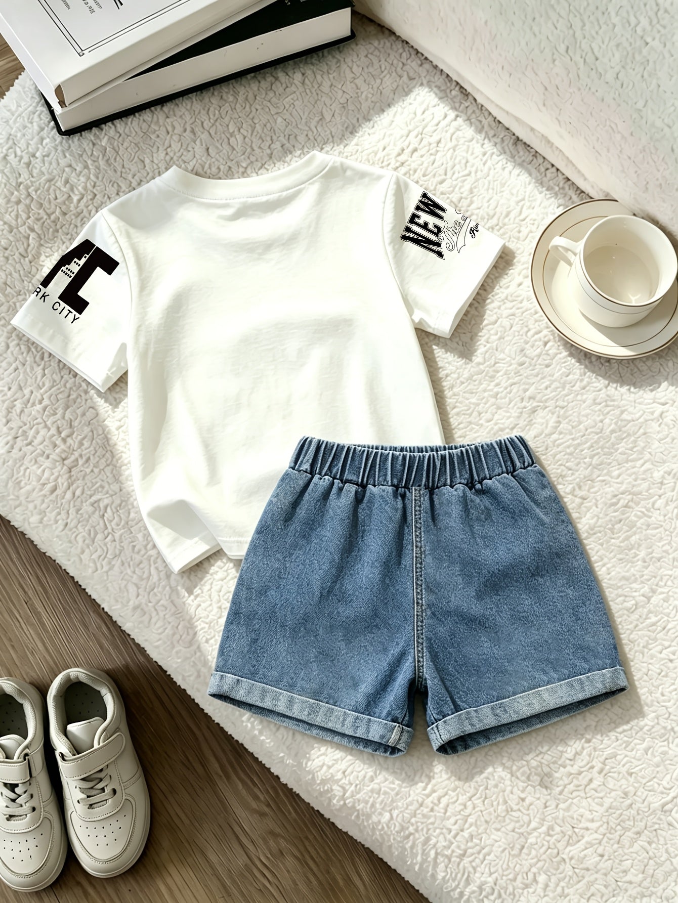 Summer Boys Los Angeles Print T-Shirt & Distressed Shorts Set