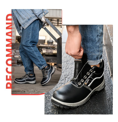 Reinforced Anti-Puncture & Anti-Smashing Safety Work Boots for Men - Heavy-Duty Steel Toe Cap, Anti-Piercing Cushioned Insole, PU Upper & Lining, All-Terrain Traction - Winter/Spring/Fall Construction/Industrial/Construction/