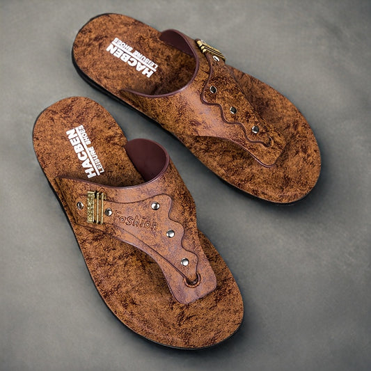 Men's Flip-Flops | Vintage Style with Metallic Buckle Accents | Durable EVA/PU Material | Lightweight & Comfortable for Outdoor and Casual Wear | Multi-Color Options | Spring/Summer Footwear - ayq