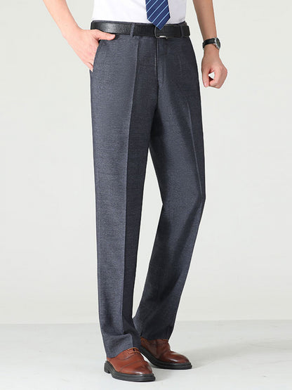 Men'S Solid Color Straight Leg Casual Business Casual Pants, Regular Length, Slight Stretch Polyester Fabric, with Pocket, for Spring/Fall