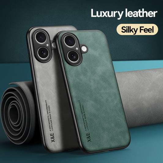 Premium Faux Leather Phone Case - with Built-in Magnetic Iron Sheet, Vehicle magnet, Sheepskin Texture, Ultra-Thin Design for iPhone 16, for iPhone 16 Plus, for iPhone 16 Pro, for iPhone 16 Pro Max