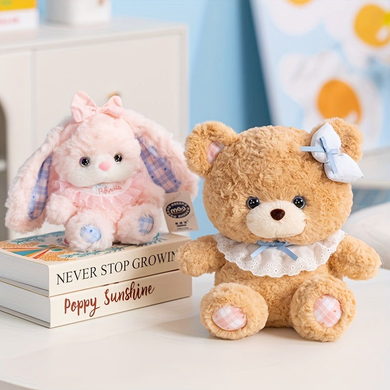 21cm/8.26in Adorable Teddy Bear and Rabbit Plush Toy Cute Bunny Doll Perfect for Home Decor & Gifts for Birthdays, Easter, Halloween, Christmas
