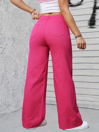 Chic Magenta բարձր գոտկատեղով լայն ոտքերով ջինսեր կանանց համար.