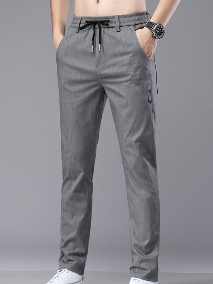 Men's Lightweight Cotton Stretch Business Pants, Slim Straight Fit