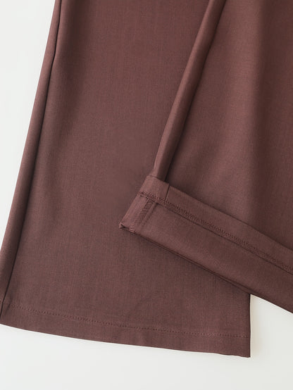 1pc Women'S High-Waist Casual Wide-Leg Trousers, Solid Color, Regular Fit Long Pants, Polyester Twill Fabric, with Button Closure for Work and Leisure - Seasonal Fashion