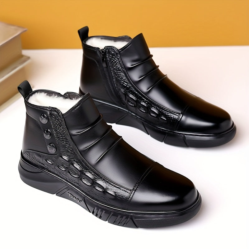 2025 New Winter Men's Thickened Black Mid-Top Business Casual Snow Boots