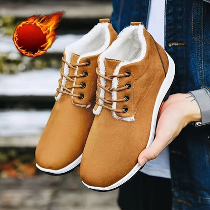 Men'S Winter Snow Boots - Warm High-Top Ankle Boots with Lace-Up Closure, Non-Slip Rubber Sole, and Breathable Fabric Upper for Cold Weather, Casual Style, Solid Color, Winter Boots, Brown Winter Shoe For Men Hiking, Thermal