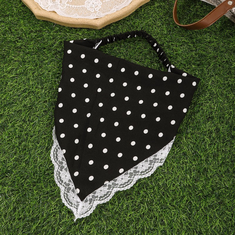 Women’s Stretch Lace Trim Polka Dot Bandana Headscarf