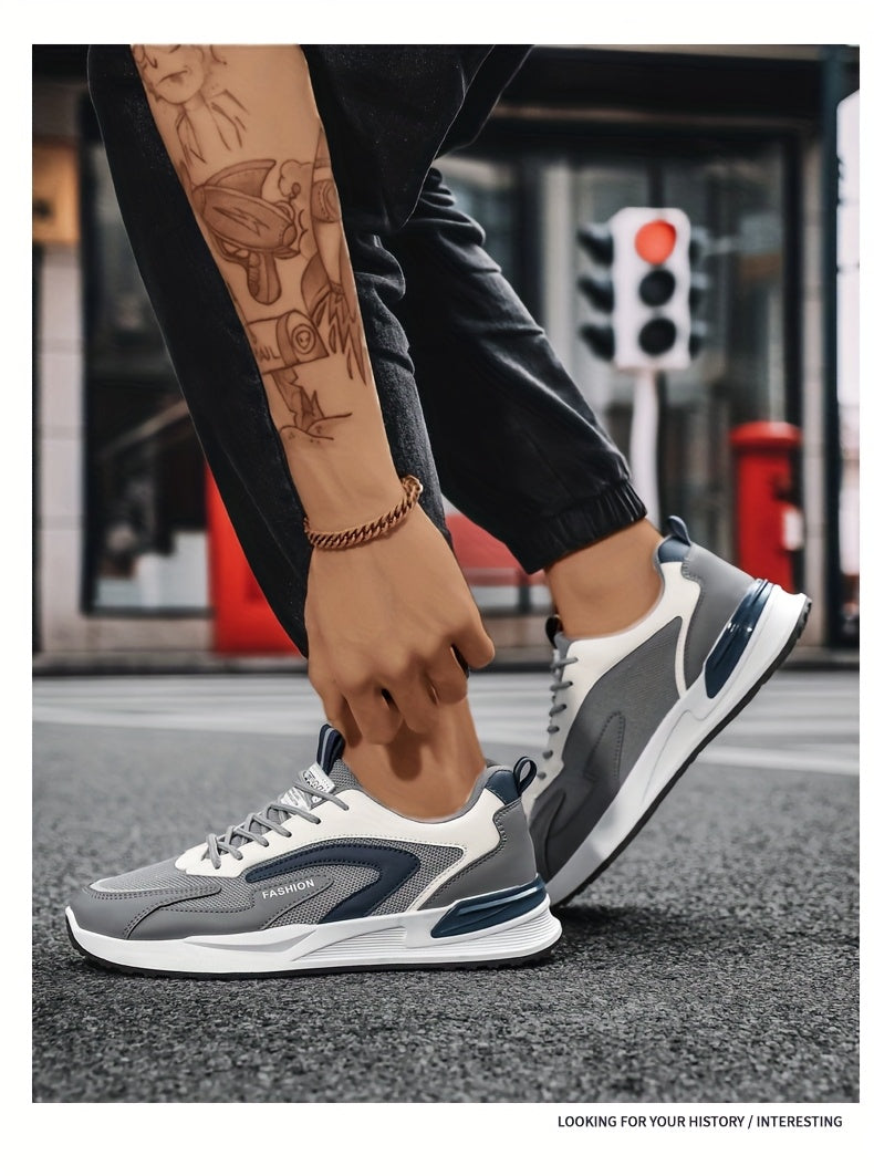 Men'S Plus Size Fashion Sneakers - Breathable Mesh Lace-Up Casual Shoes with Thick PVC Sole, Low-Top Design for All Seasons, Spring/Summer/Fall, Versatile Streetwear, Allseason Shoes | Minimalist Sneakers | Durable PVC Sol - ayq