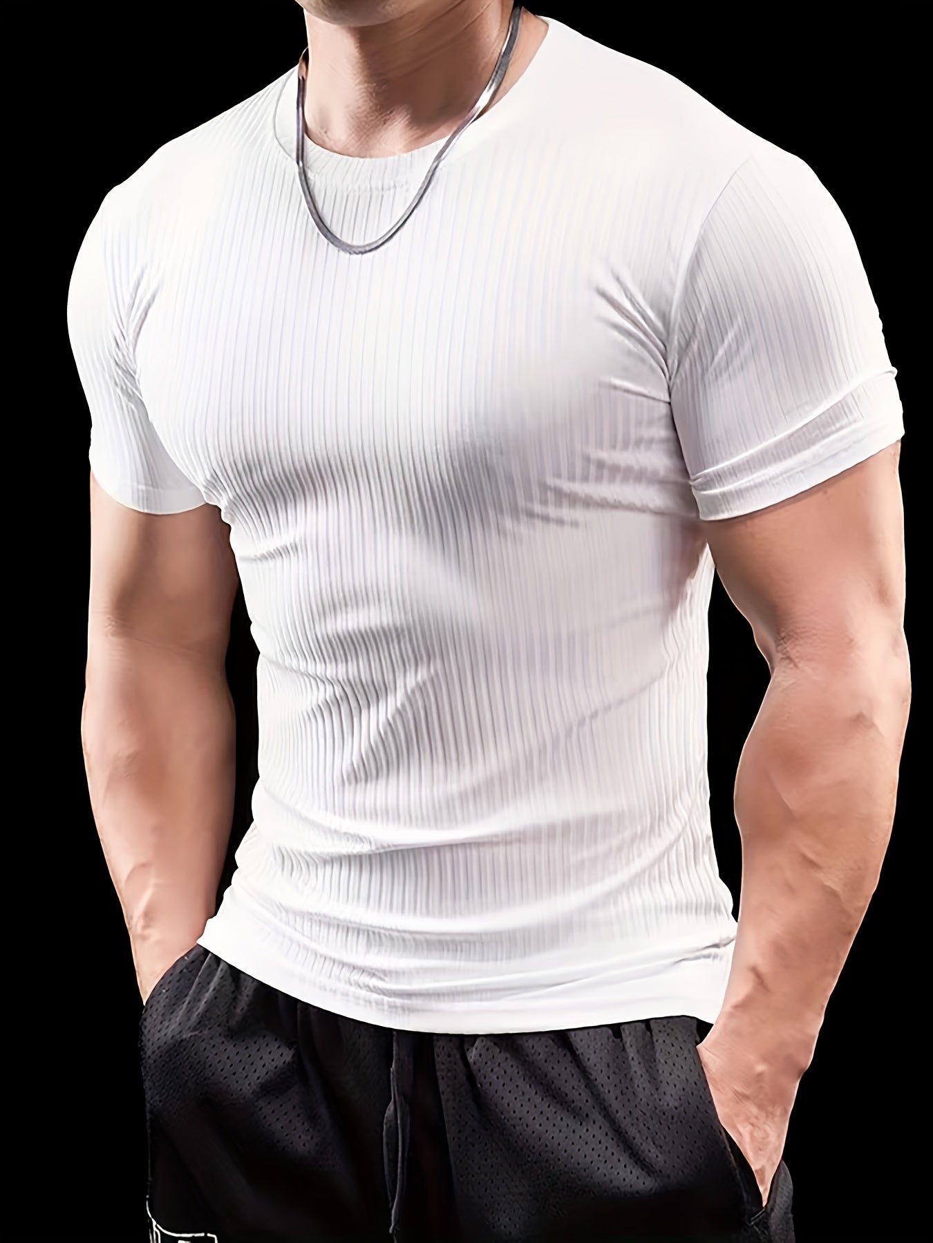 Men's Stretch Fit Short Sleeve T-Shirt - Breathable, Comfortable Polyester Blend, Solid Blue, Crew Neck, Casual  Sporty Style for Spring/Summer