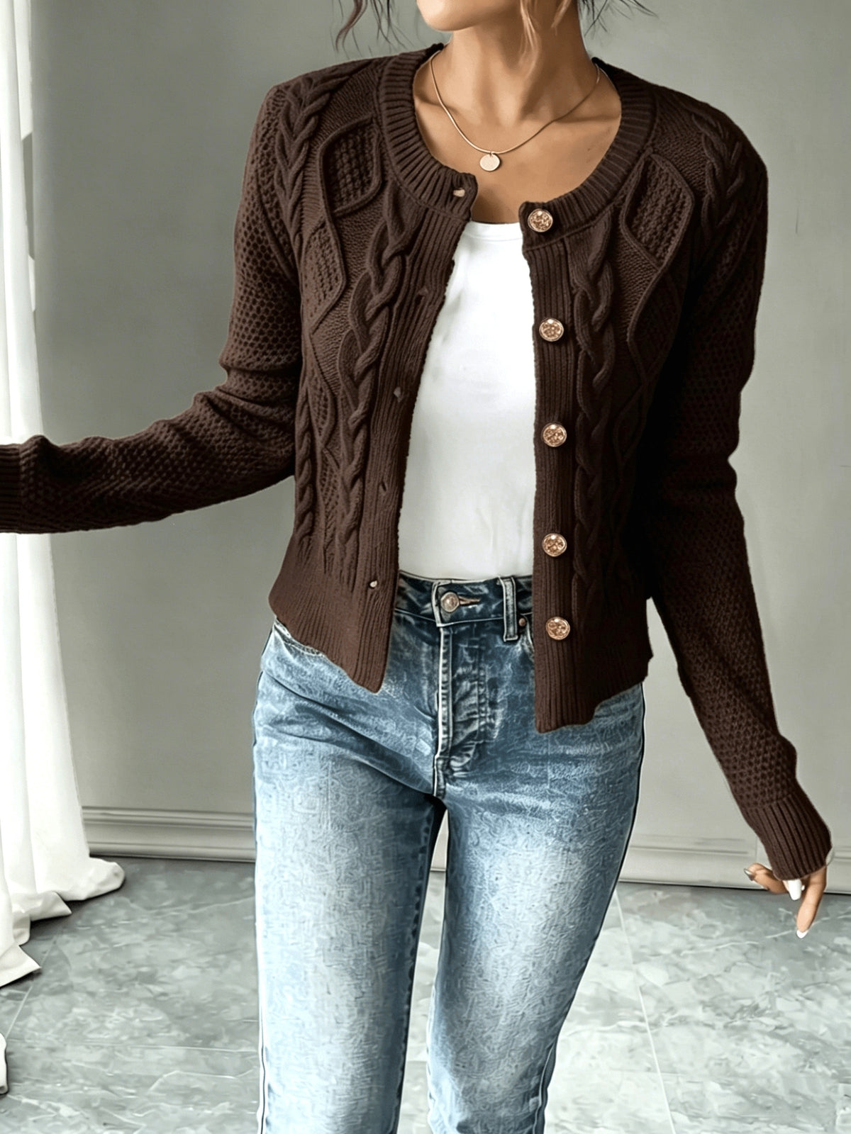 Women's Elegant Long-Sleeve Open-Front Knit Cardigan