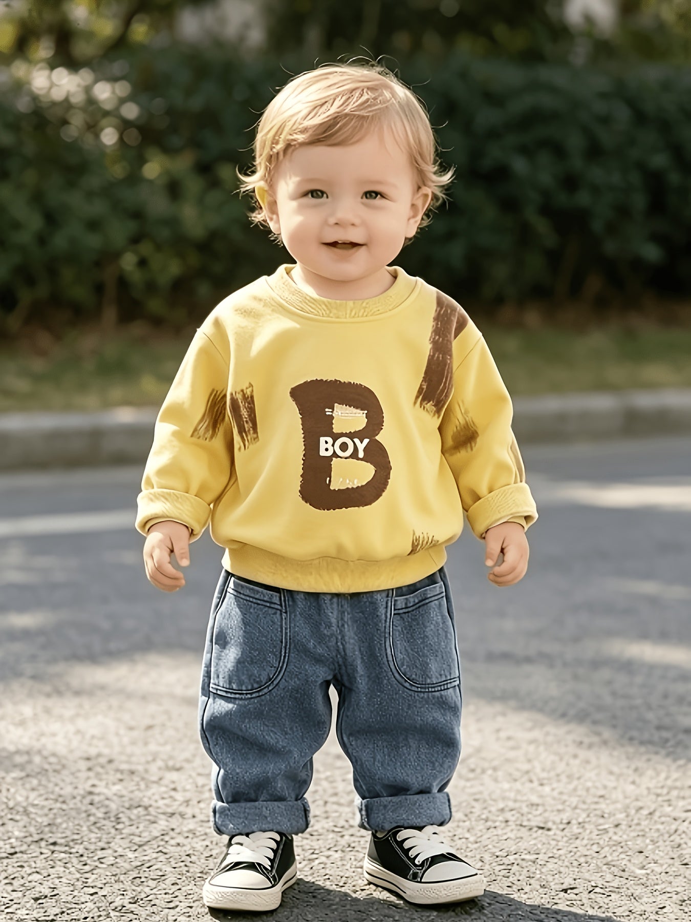 Boys' Casual Cotton Blend Sweatshirt & Denim Pants Set for Spring/Fall