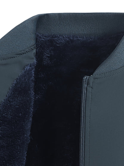 Men's Casual Lined Fleece Jacket with Baseball Collar