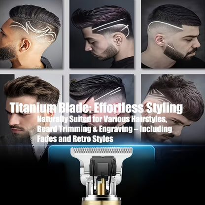 YAIAWISU Men's Cordless Electric Hair Clippers & Beard Trimmer with LCD Screen, USB-Rechargeable Cordless Grooming Kit, T-Blade Trimmer with Guide Comb Suitable for Hair, Shaving, and Scalp Trimming