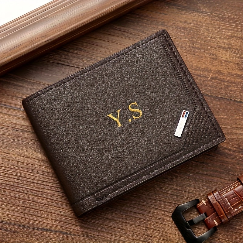 Personalized Initial "S" Men's Ultra-Thin Artificial Leather Wallet - Business Style Slim Credit Card Holder with ID Slot, Black/Brown - Perfect Gift for Dad, Boyfriend (Father's Day, Valentine's, Chinese New Year), Everyday