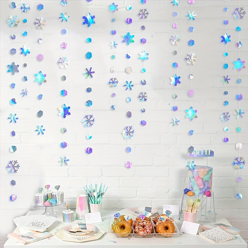 4-Meter Laser Snowflake Flower String - Vibrant Blue & Winter Party Decorations with Glowing Effect, Perfect for Christmas, New Year, Birthday, and Family Gatherings