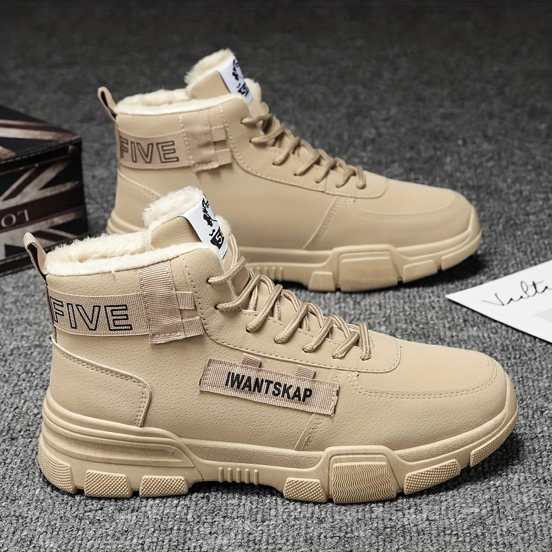 Men'S Winter Boots - Thermal Insulated Anti-Slip Snow Shoes with Cushioned Insole, Beige/Tan Cold Weather Boots for Ice, Snow, and Everyday - Lace-Up Ankle Support, Durable PVC Outsole - Ideal for Hiking, Urban Commute, and O