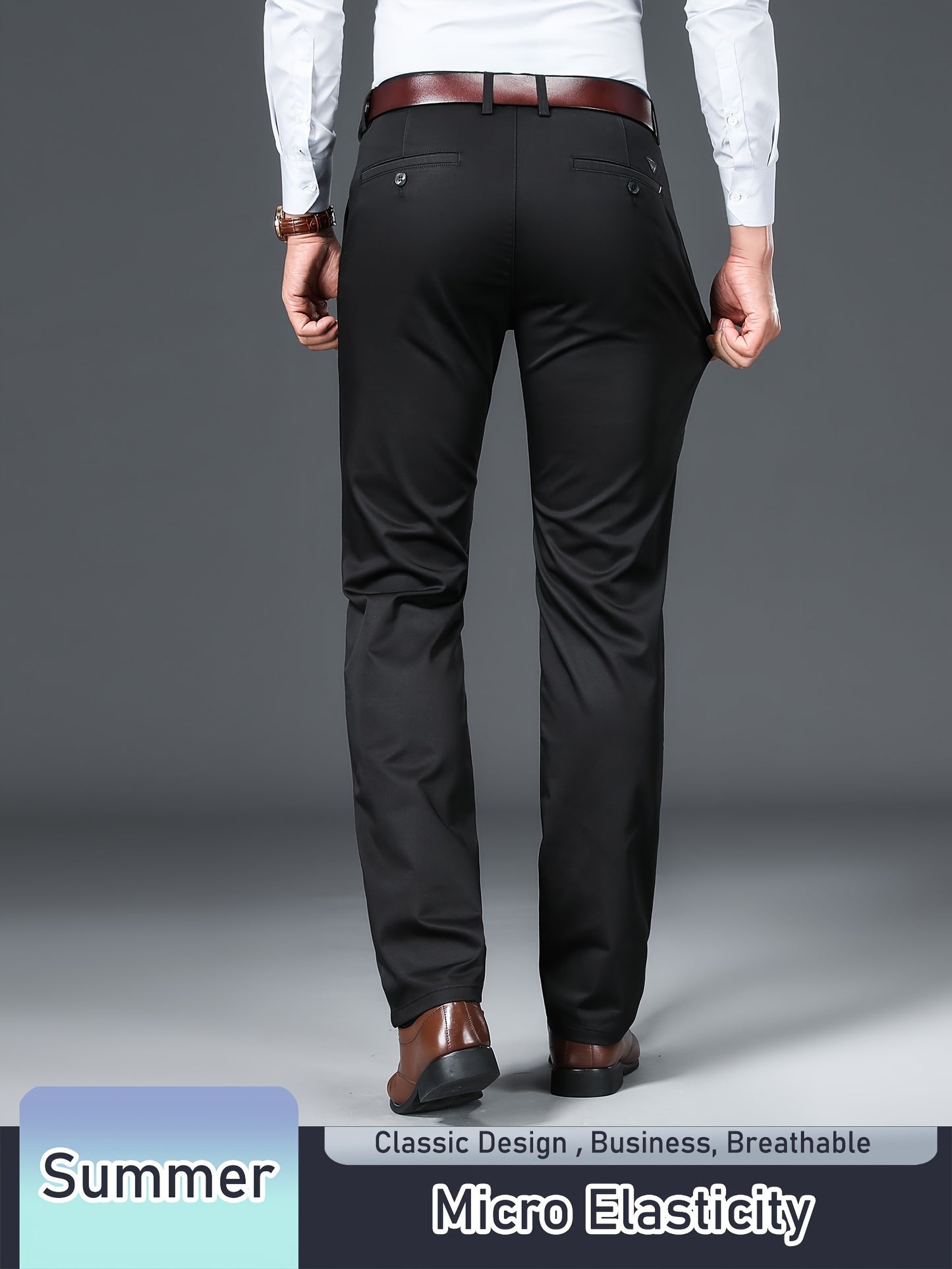 Men's Solid Pants With Pockets, Light Business Style Regular Fit Trousers For Outdoor Activities, Daily Wear For Spring And Autumn