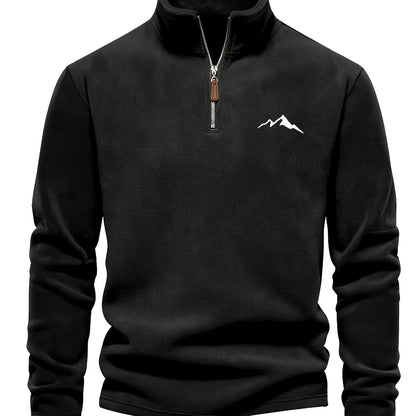 Men's Heavy-Duty Fleece-Like Winter Jacket with Full-Zip Closure & Mountain Logo Embellishment - Stand Collar Long Sleeve H-Shape Silhouette, Brown/White, Machine Washable Cold Weather Skiing & Outdoor Coat (No Belt)