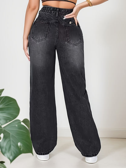 Բարձր առաձգականությամբ Hip Lifted Wide Leg Hole Jeans
