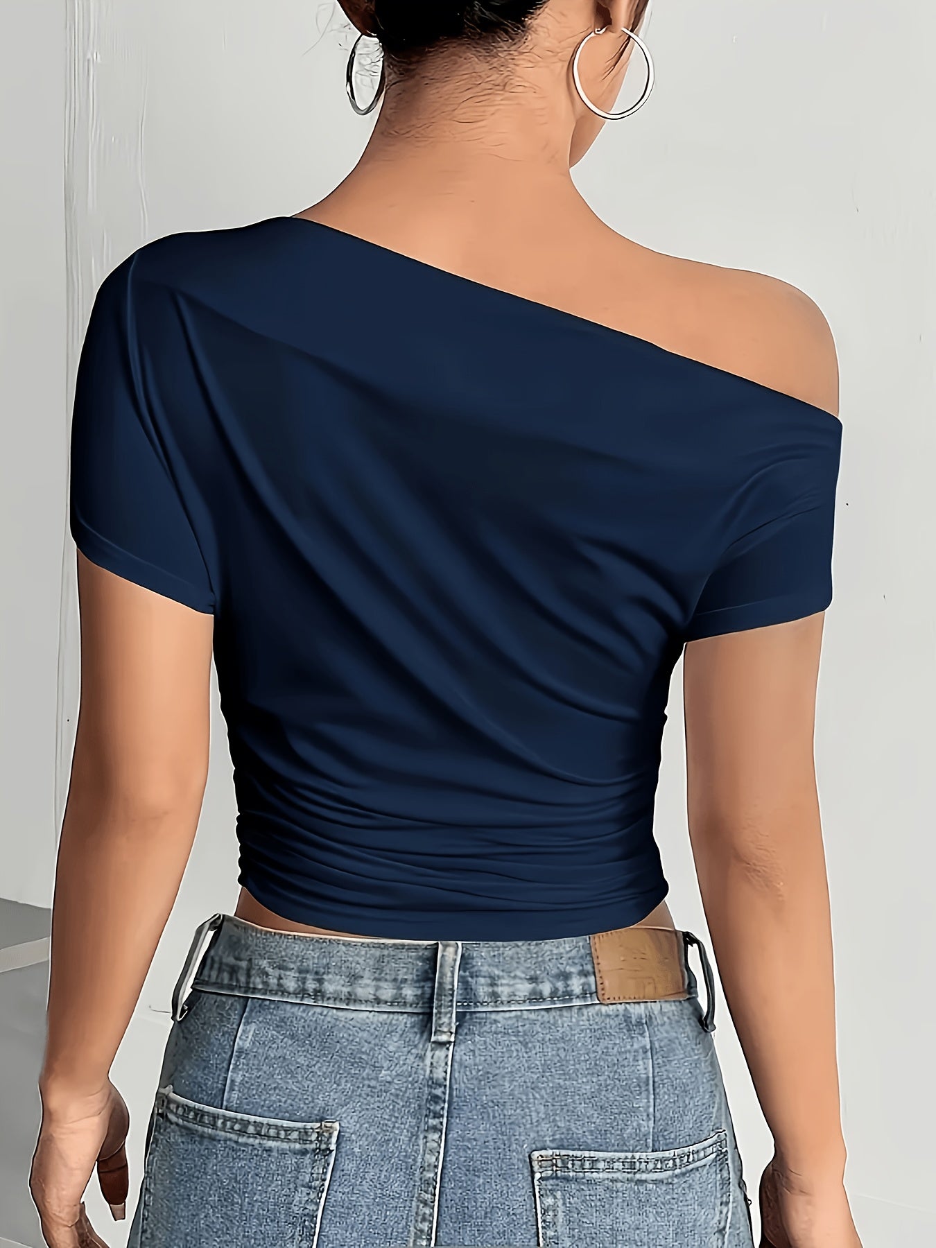 Elegant Off-Shoulder Asymmetrical Knit T-Shirt for Women