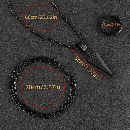 3pcs Stylish Minimalist Stainless Steel Pendant Necklace, Bracelet & Ring Set for and - Perfect for Casual Attire, Parties, Birthdays & Holidays, Durable Material, Classic Versatile Design, for Teenager