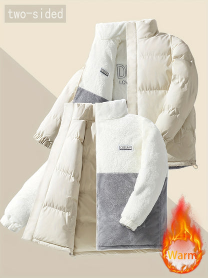 Men'S Heavy-Duty Winter Jacket - Thick Insulated Coat with Full-Zip Closure, Double-Sided Wearing, Stand Collar, Non-Stretch Fabric - Cold Weather Outerwear for Men