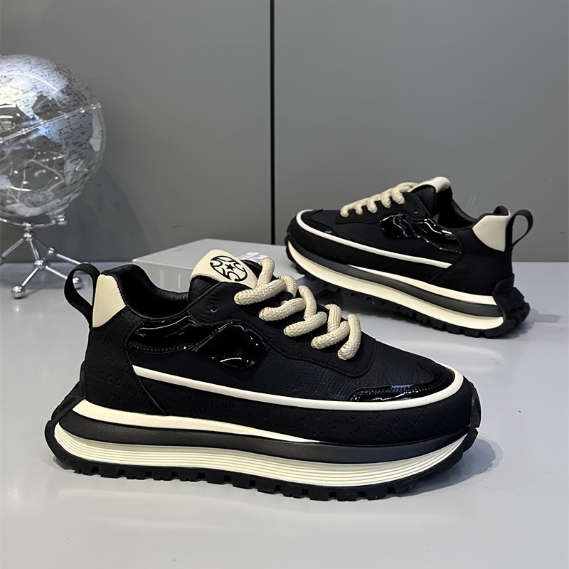 Men's Slip-Resistant Solid Color Sneakers - Low-Top Lace-Up Shoes Suitable for Casual, & Daily Wear - Comfortable Cushioned Sole, PVC Outsole, Year-Round Versatile Sneakers - ayq