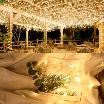 50/100 LED Christmas Fairy Lights Battery Operated 8 Modes String Lights Outdoor IPX6 Waterproof 4.88meter/10.06meter Silvery Battery Copper Wire Lights Camping lights Outdoor for Garden Patio Fence Party Decorations, Warm Wh