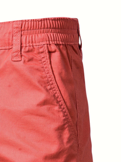 Men's Classic Fit Cotton Twill Flat Front Solid Chino Short With Slant Pockets And Elastic Waist