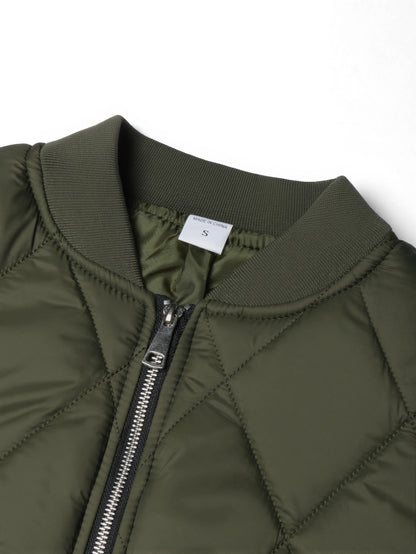 Men's Casual Padded Baseball Collar Coat with Chest Print