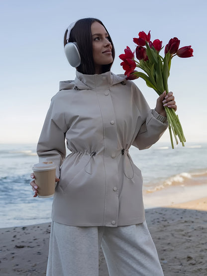 Աշնանային և ձմեռային կանացի նորաձև միագույն քամուց պաշտպանիչ բաճկոն